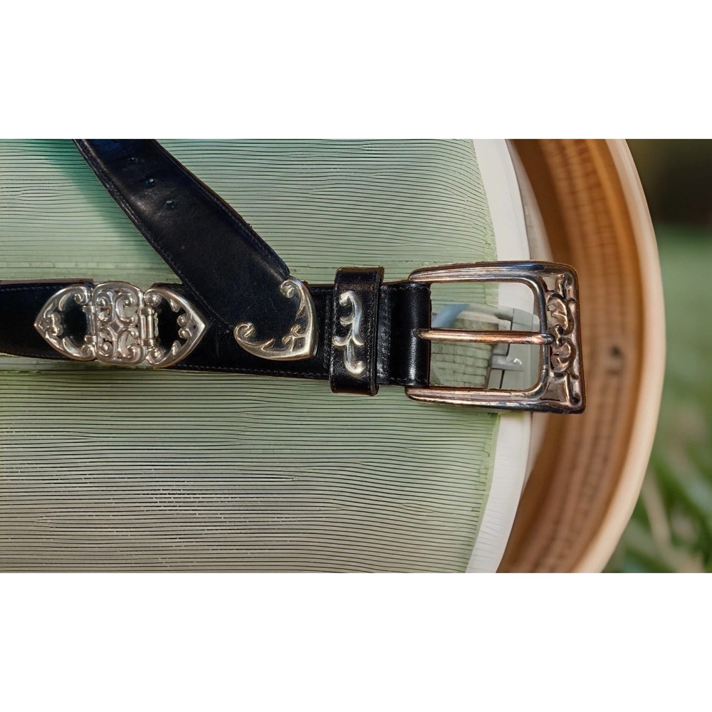 Vintage Brighton Belt Women Small Black Leather Silver Hardware #49803
